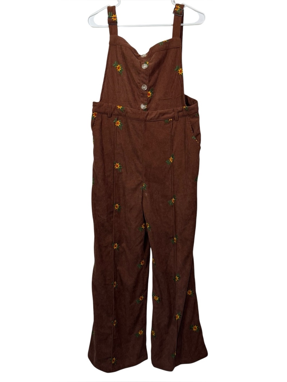 NWT Cider Corduroy Ditsy Floral Embroidered Wide leg Jumpsuit - Picture 4 of 10